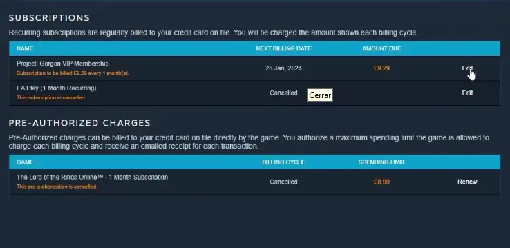cancelar suscripciones recurrentes en Steam 4
